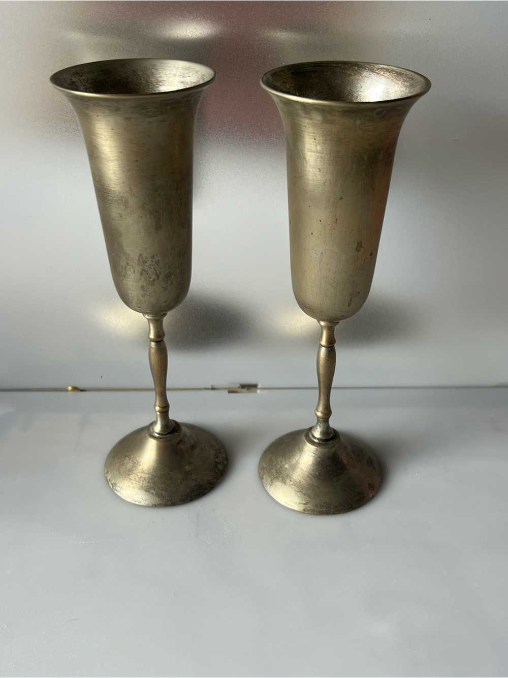 vintage silver-plated brass wine goblets or chalices made in India
